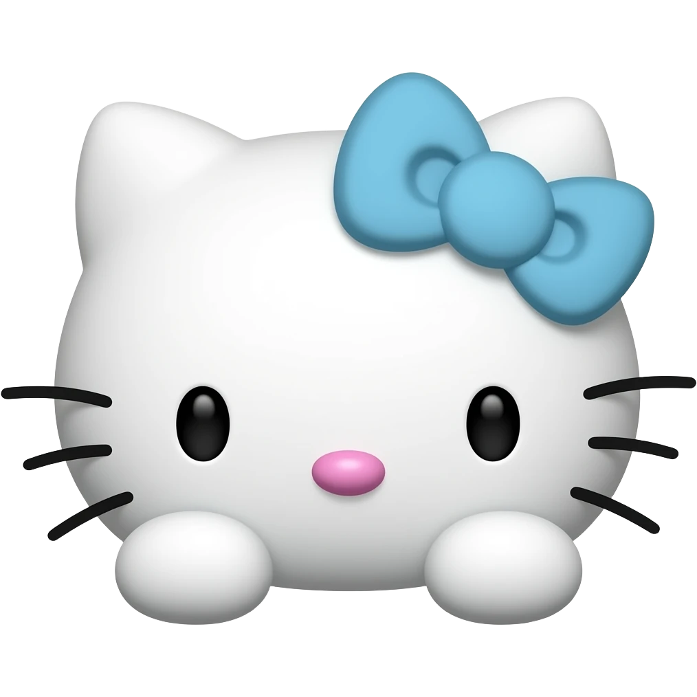 hello kitty head with two front paws with a pink nose and a blue bow emoji