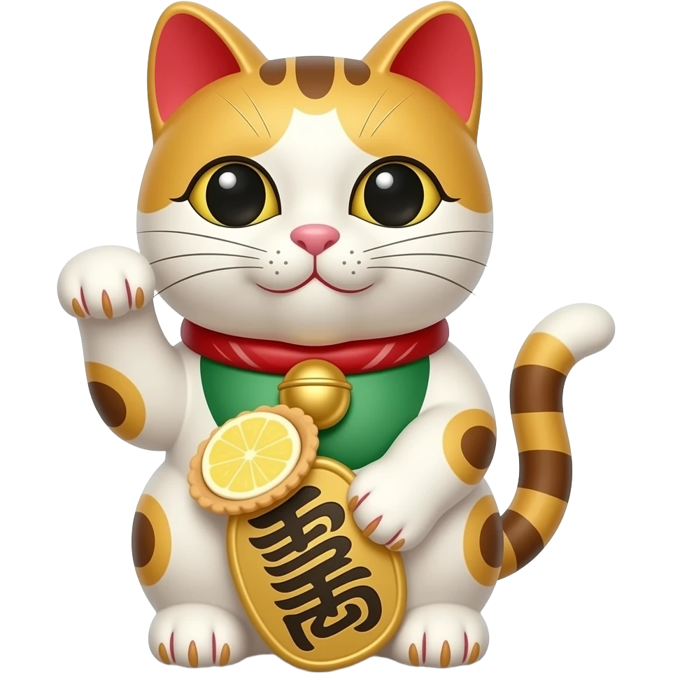 Baby maneki neko holding a lemon meringue pie emoji