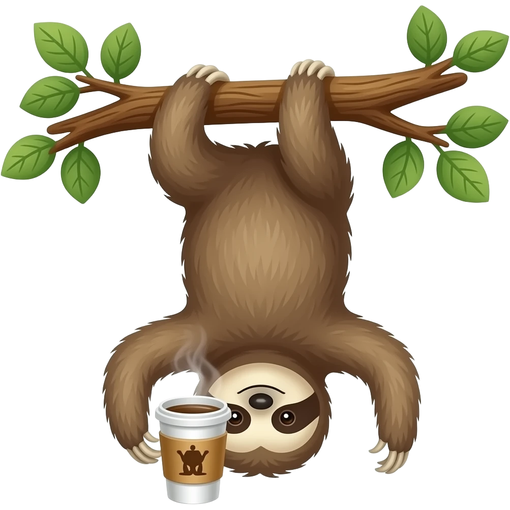sloth drink coffee on the tree upside down emoji