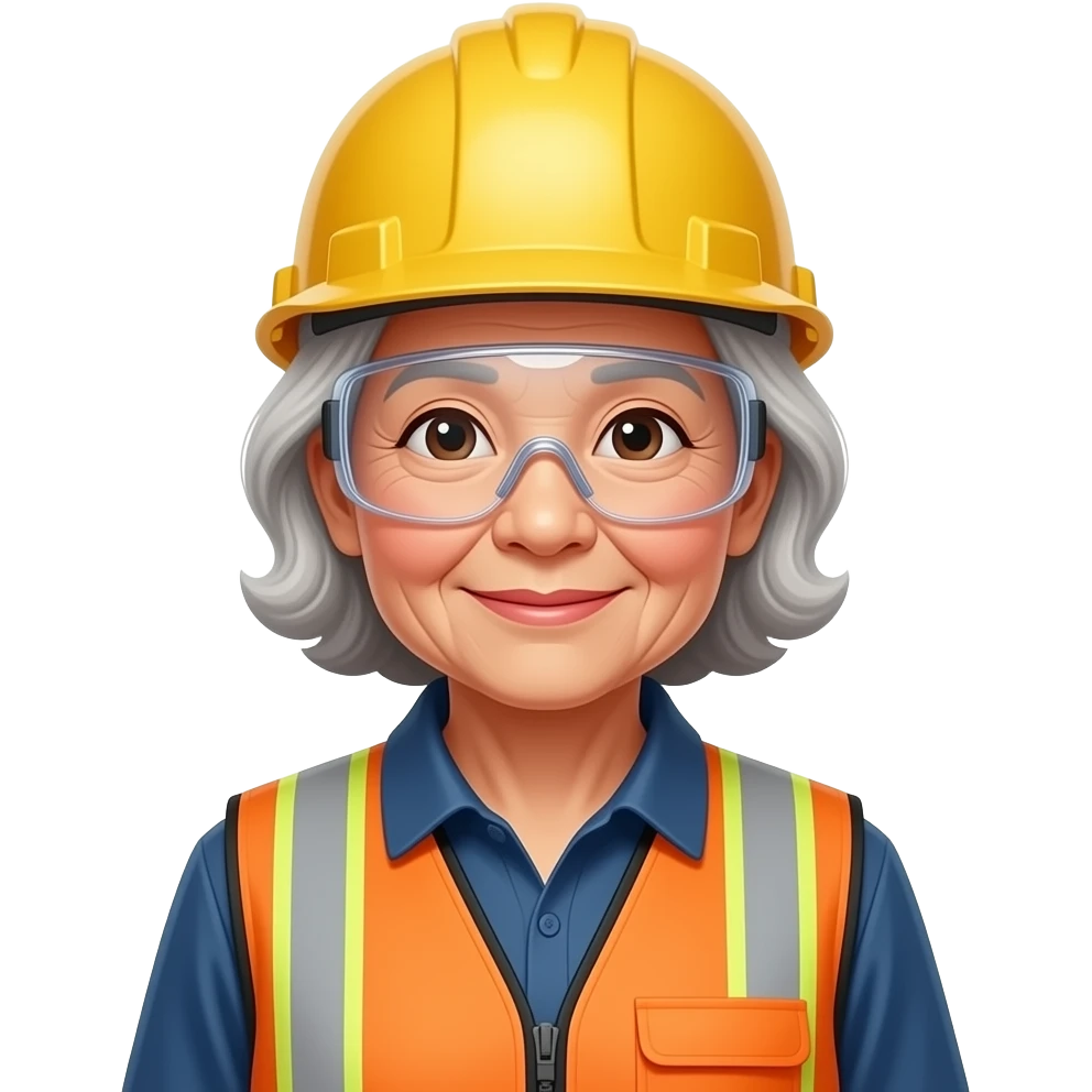construction worker old women asian wearing protection glass emoji