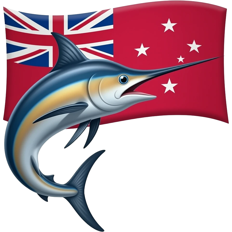 Marlin curved looking  right with Tokelau falg behind emoji