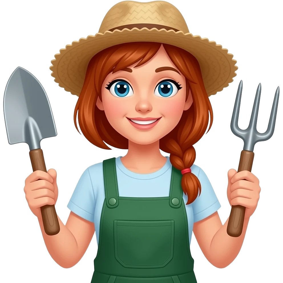 Gardener female pretty holding garden tools emoji