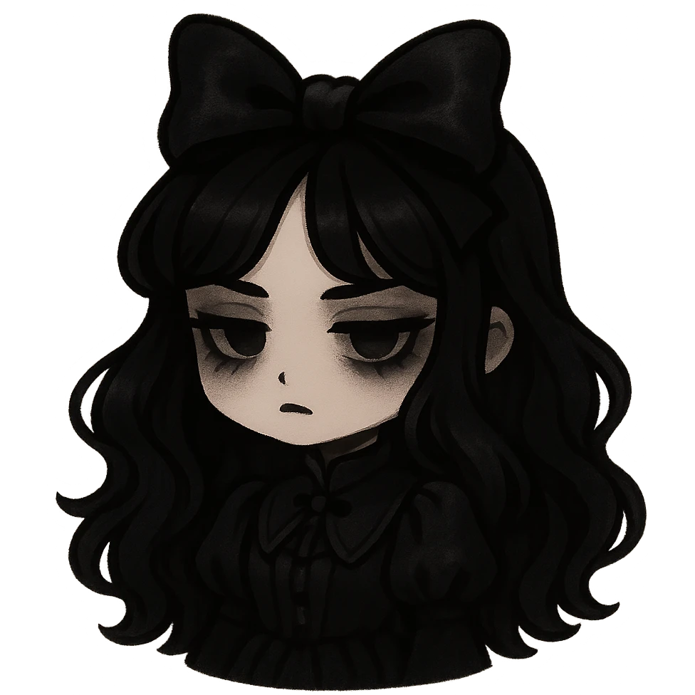 black velvet bow, chibi style, gothic style, dramatic shadows, elegant and moody emoji