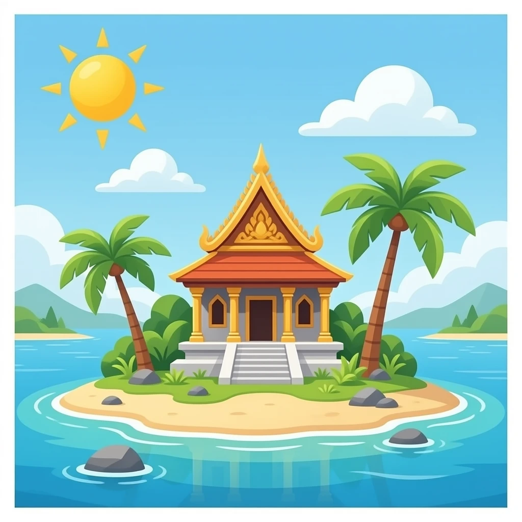 tropical private island with temple on it emoji