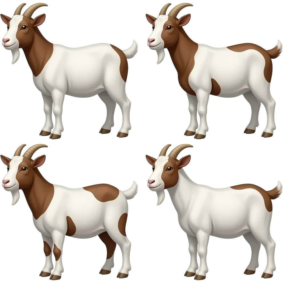 Hazme seis cabras de colores blancos y marrones. Tienen que estar las siete juntas. emoji