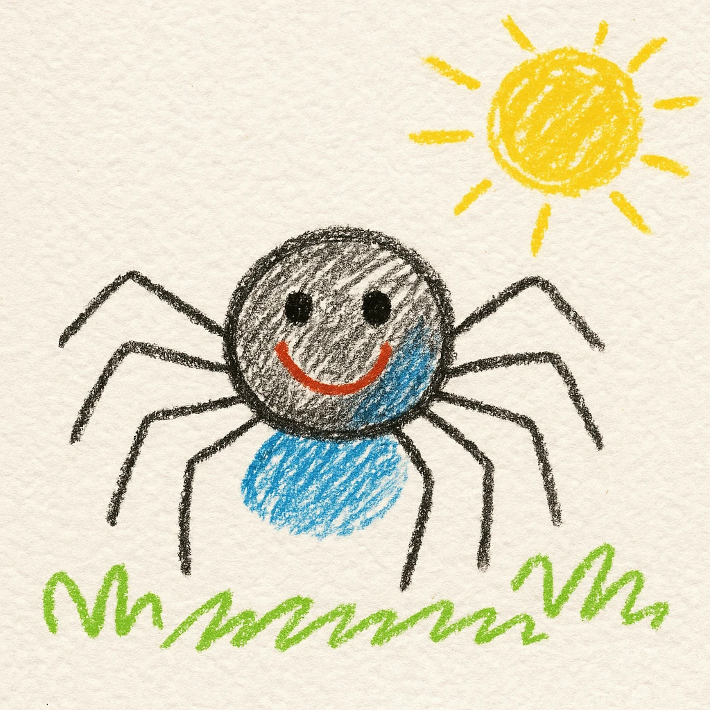 cute spider, hand drawn children's doodle style, playful and simple emoji