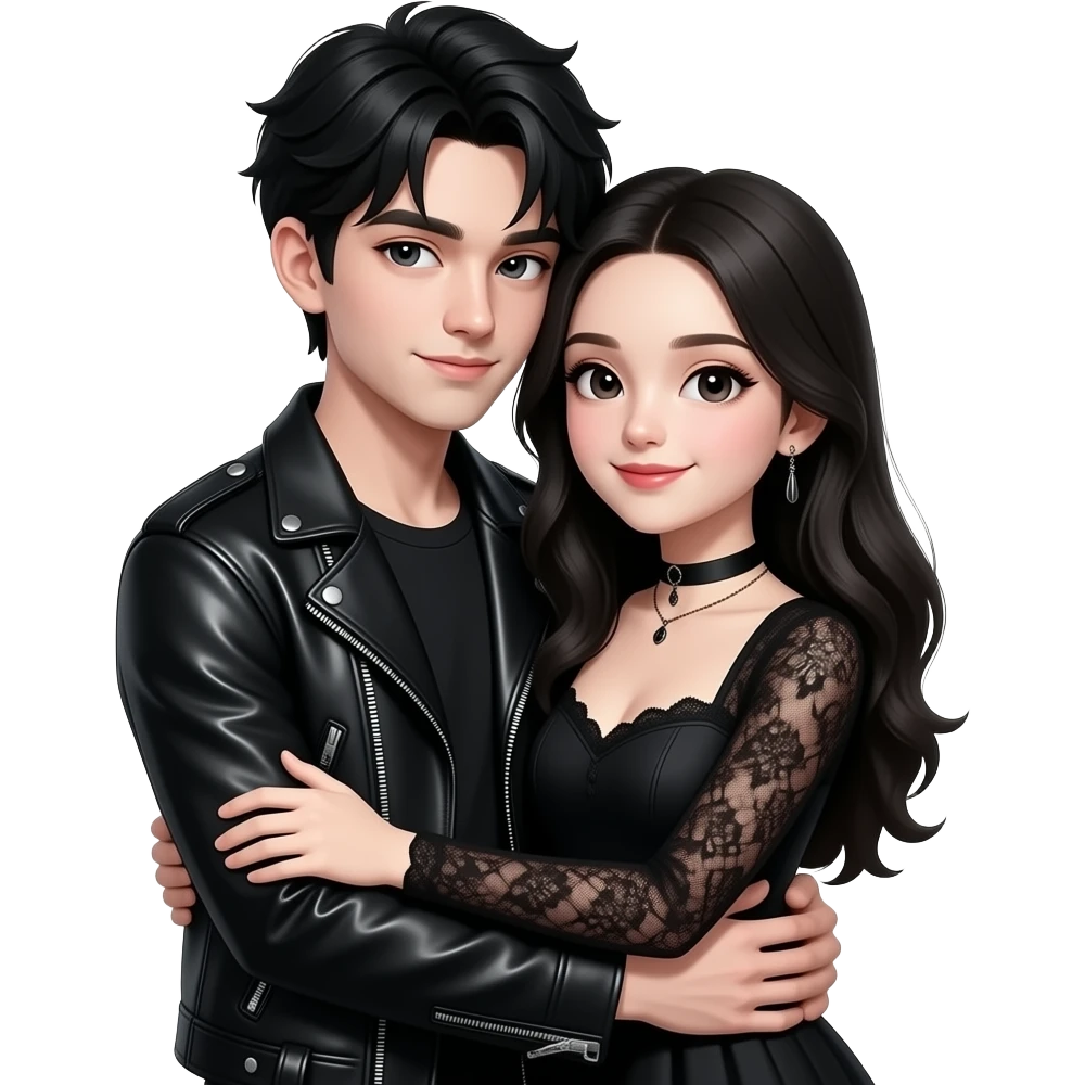 Cute gothic guy and girl hugging and holding each other affectionately eachother emoji