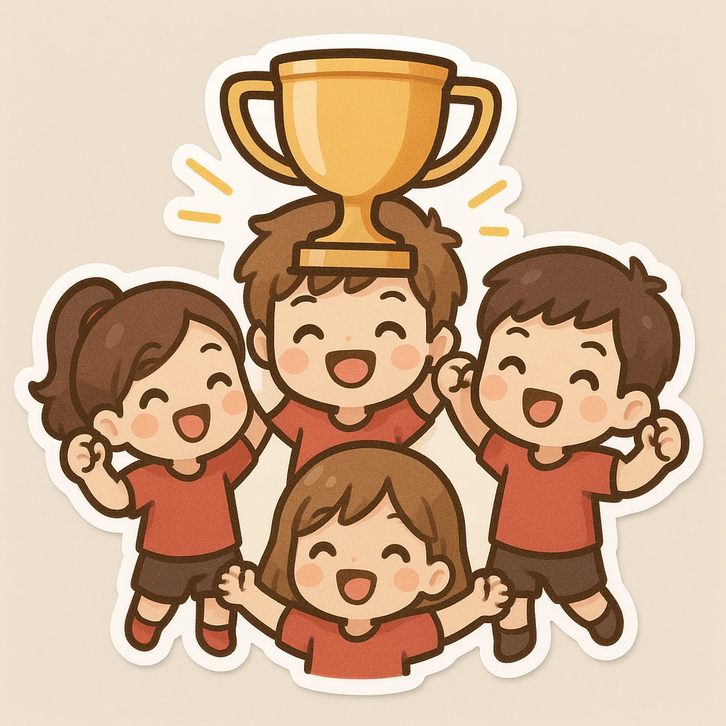 team celebrating with trophy emoji