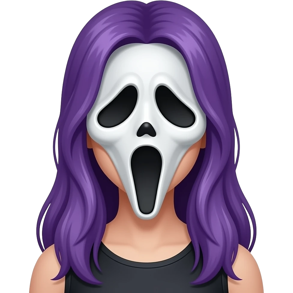 A YOUNG WOMAN WITH LONG PURPLE IS WEARING A GHOSTFACE MASK emoji