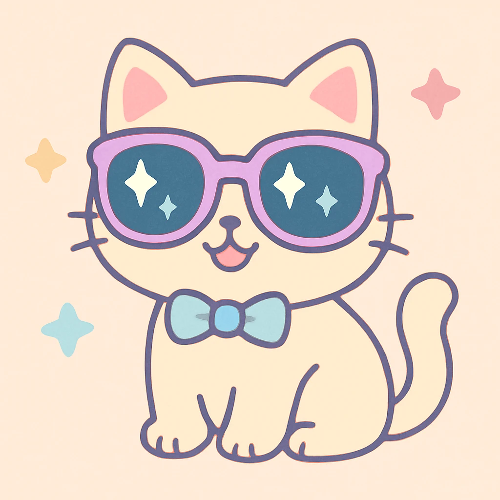 cat wearing sunglasses, cute and cheerful emoji