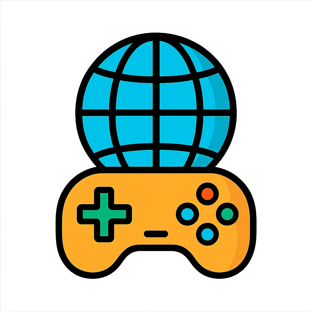 gaming controller forming the base of a globe with meridians, unified design, icon emoji