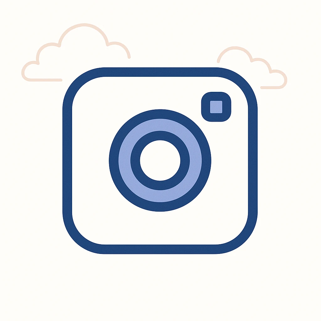 Instagram icon, flat design, vivid colors, white background, emphasis on camera symbol emoji