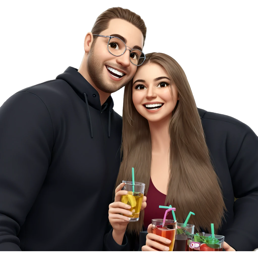 smiling couple with drinks emoji