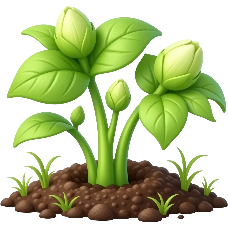 green plant from the ground with leafs And flowers budding emoji