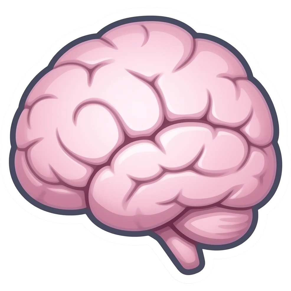 Мозг - Нарисованный милый Стикер-дизайн, пастельные цвета, округлые формы, без глаз и ртов emoji