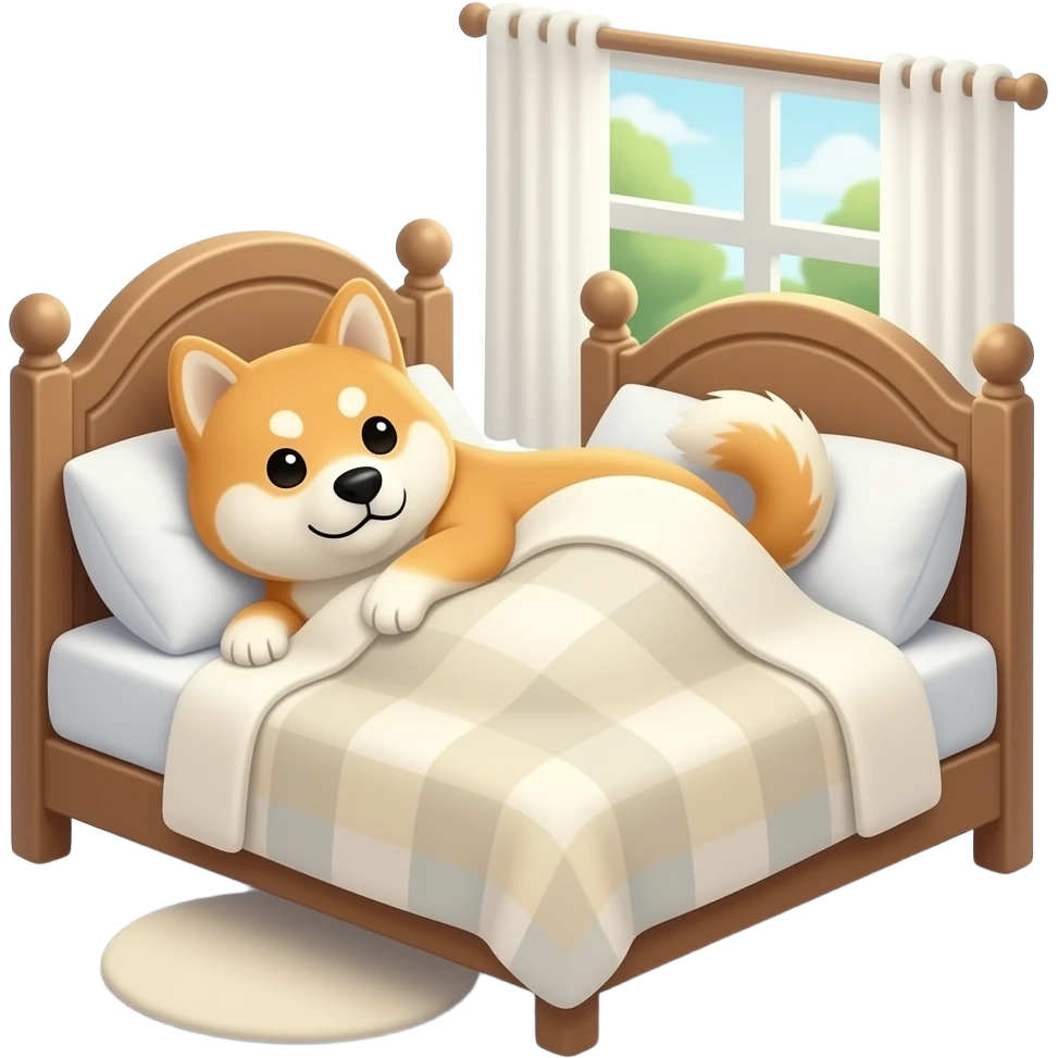 Hachiko dog in chibi cute animation tucked in bed , waking up emoji