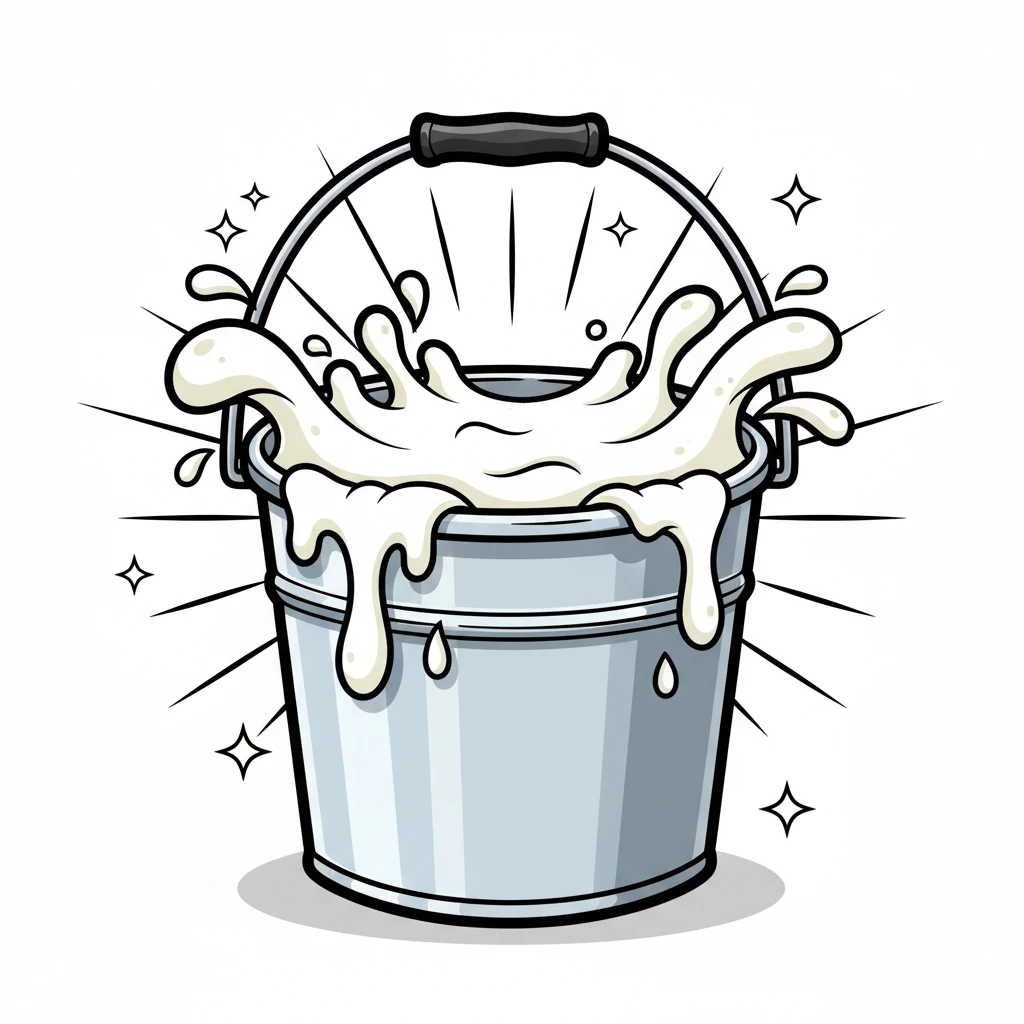 Нарисуй мне на белом фоне ведро с белым жидким каучуком. в ярком рисованном стиле. emoji
