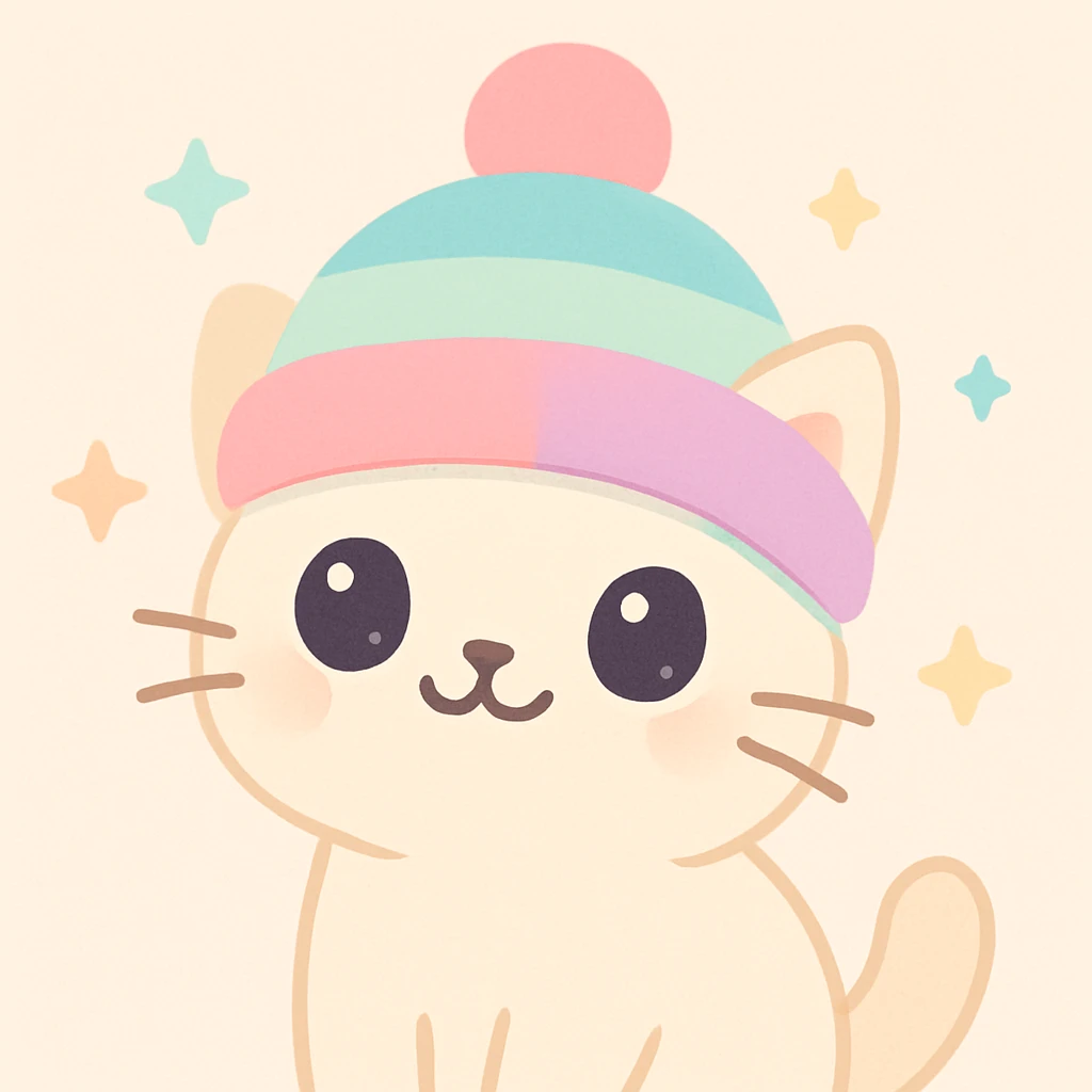 cute cat wearing a colorful hat, modern illustration style, vibrant and charming emoji