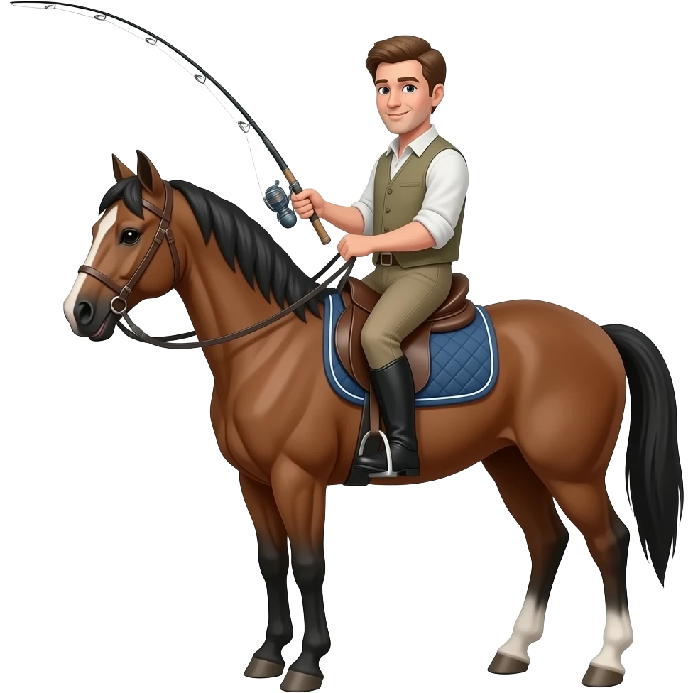 a guy alling off a horse with a fishing rod in his hand emoji