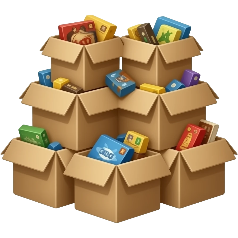 A pile of boxes with board games inside emoji