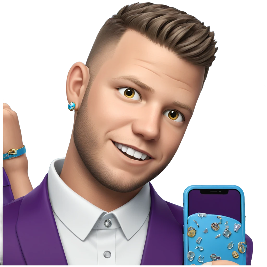 boy holding jewelry and phone emoji