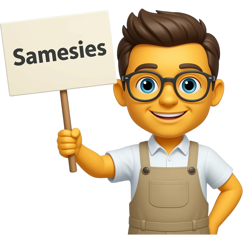 Yellow emoji face holding up a sign that says "Samesies"" emoji