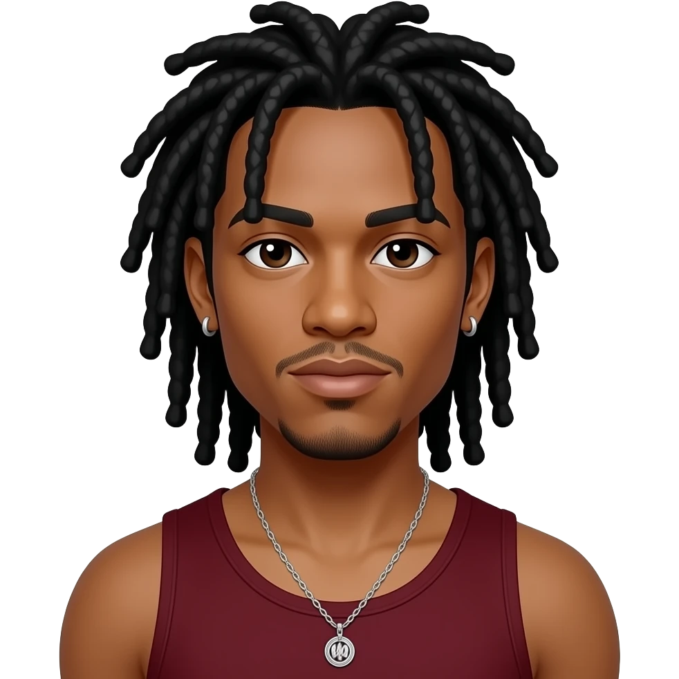 Omarion from B2K with dark brown eyes, long black dreads, dark red tank top, necklace and earrings emoji