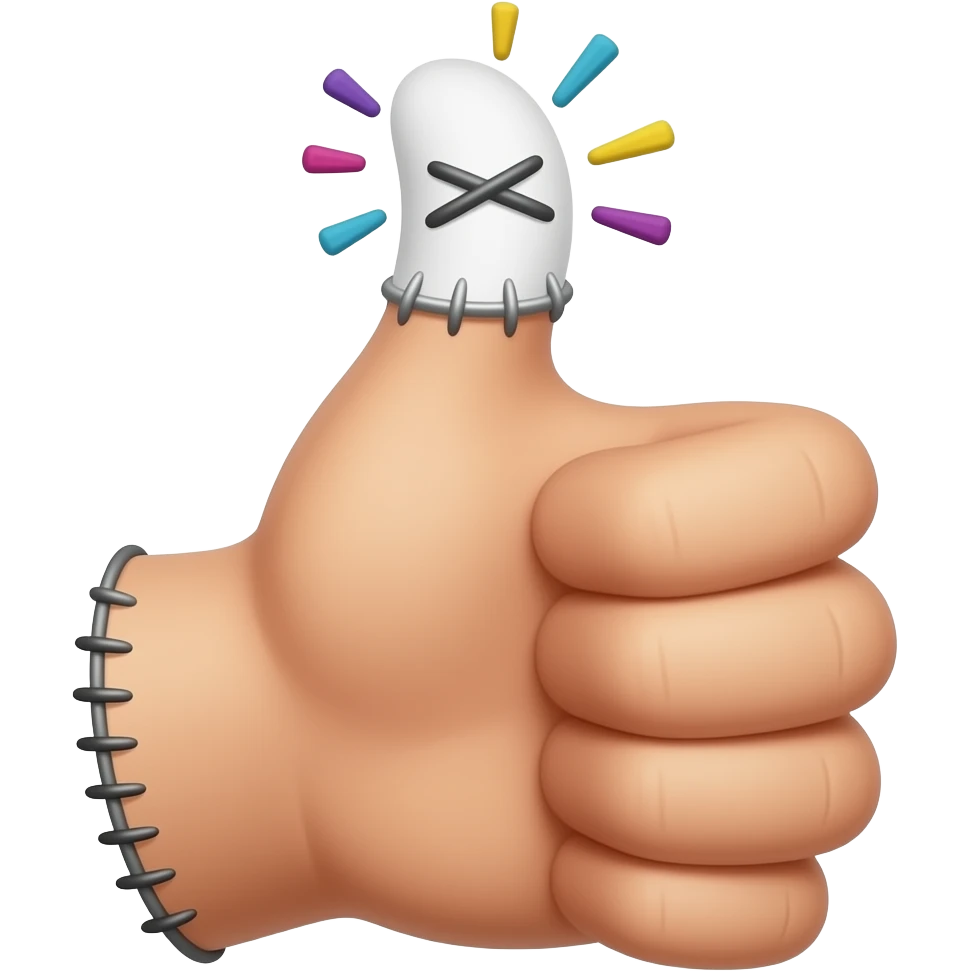 Thumbs up with thumb sewed on emoji