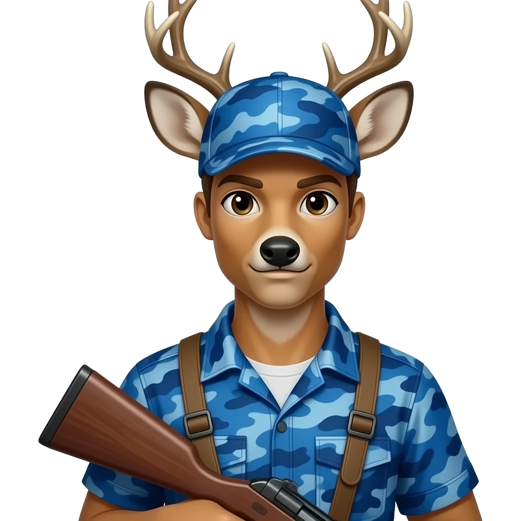 deer hunter with blue camo and and hat weapon emoji