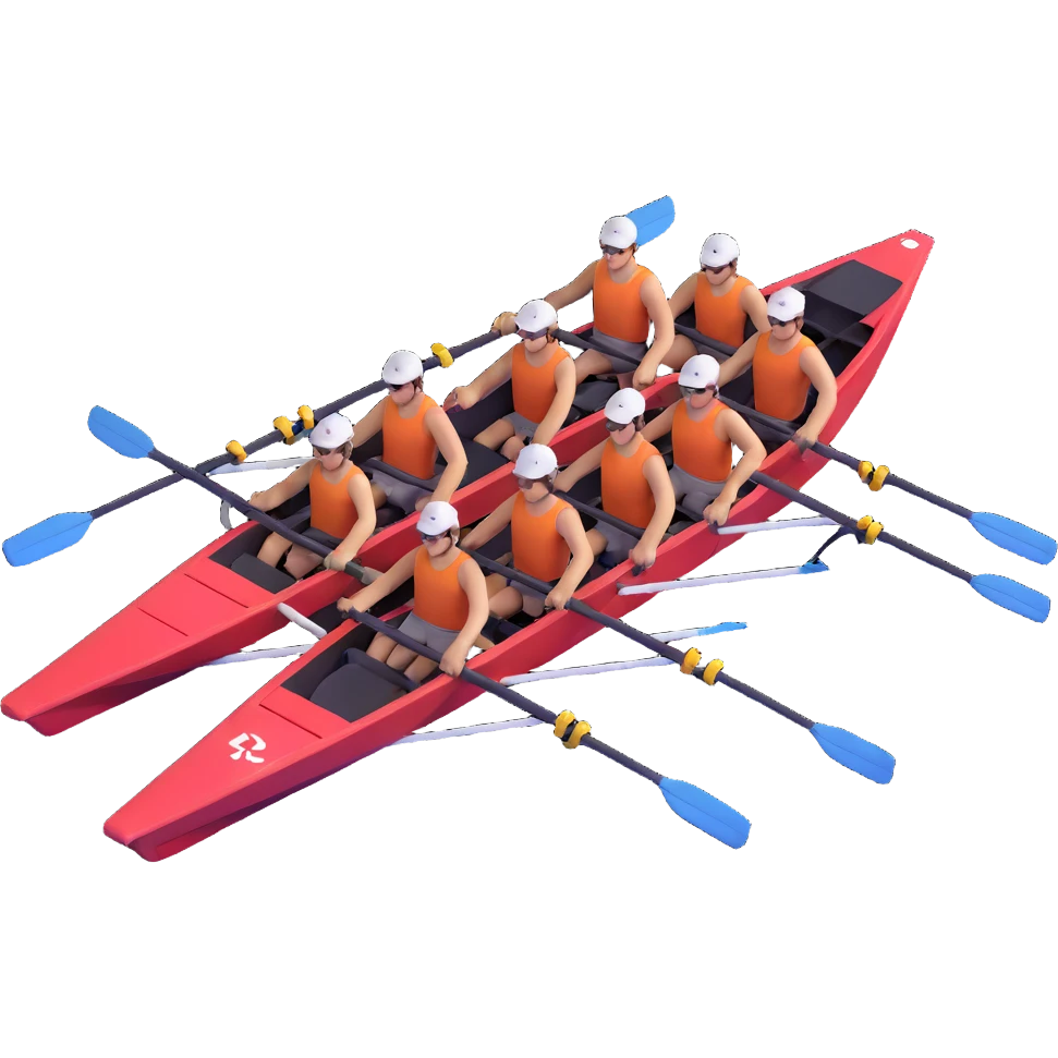 eight-person Olympic rowing boat with professional racing style, eight rowers included, detailed, top-down view emoji