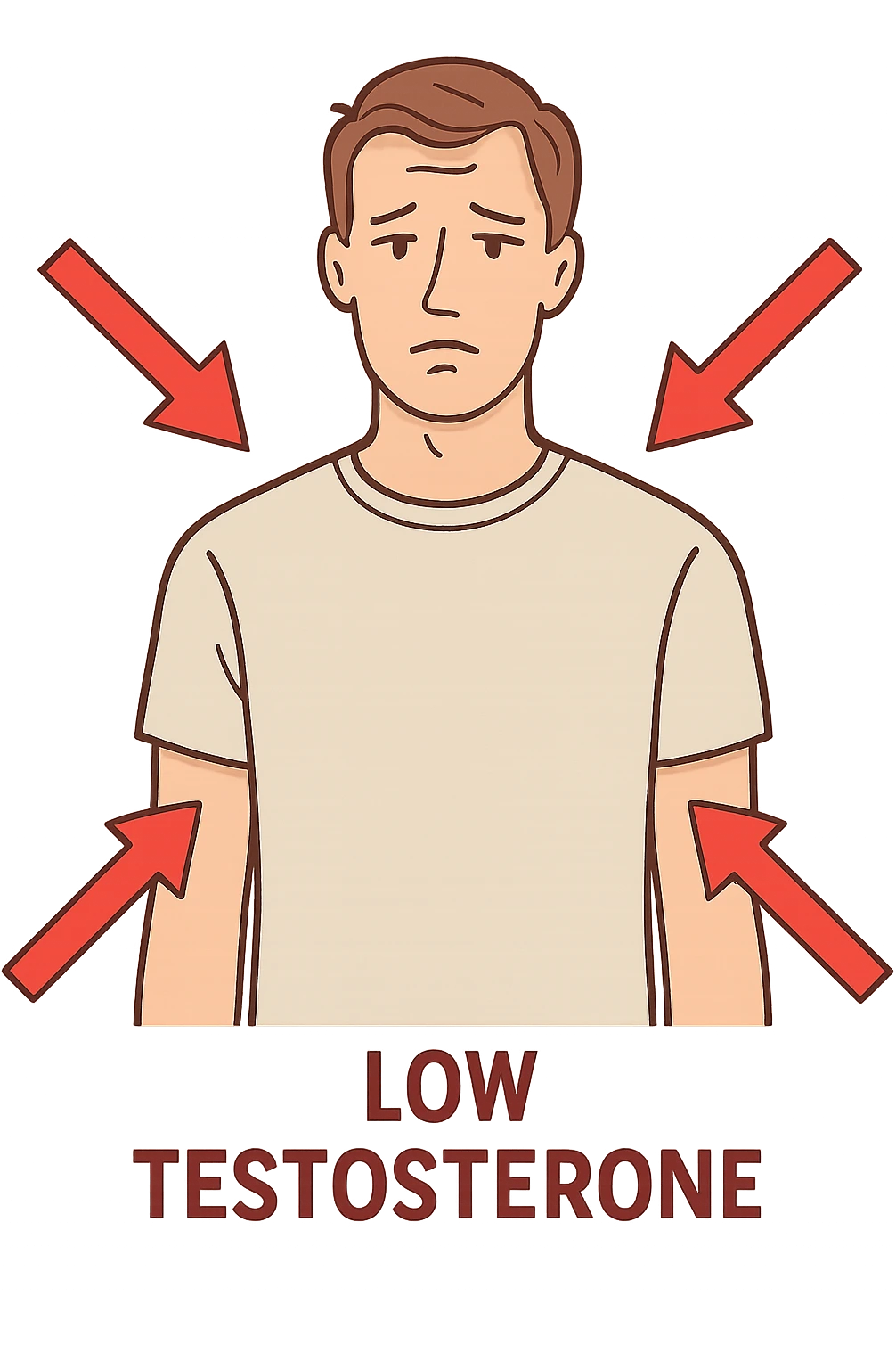 uomo con testosterone basso con freccie rosse ad indicare emoji