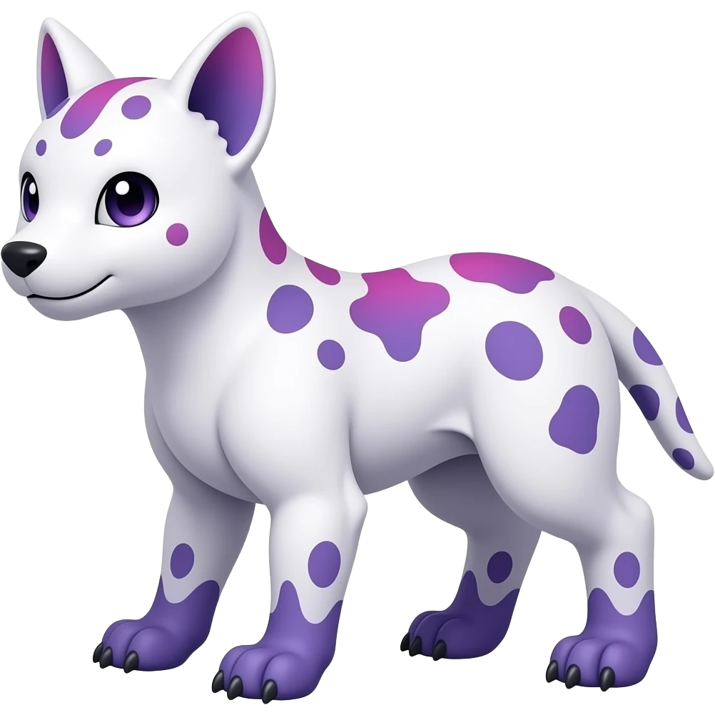 White with indigo-Violet-purple-pinkish-gradient markings beautiful handsome gorgeous aesthetic colorful vibrant Vernid-Trico-species-Fakemon-creature by LiLaiRa, 4 legs, 1 tail, random markings, (full body) emoji