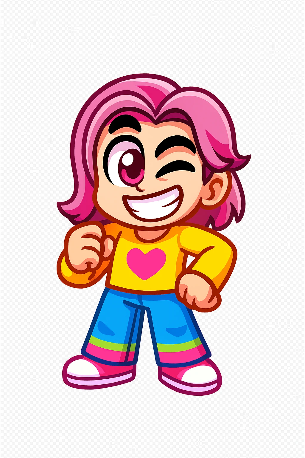 Extract every character from the background, including the clothes and accessories they are wearing, and place on a transparent background. Keep the original style and appearance exactly the same. and separately give me the each character picture

 emoji