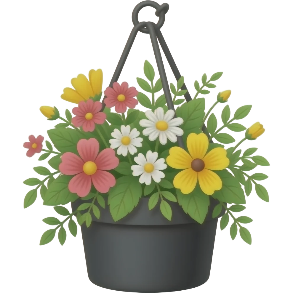 Black hanging pot flowers emoji