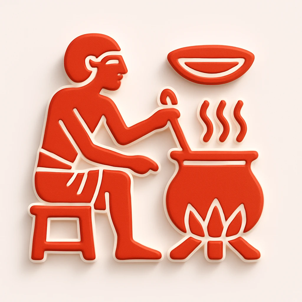 ancient Egyptian cooking scene in hieroglyphic style emoji