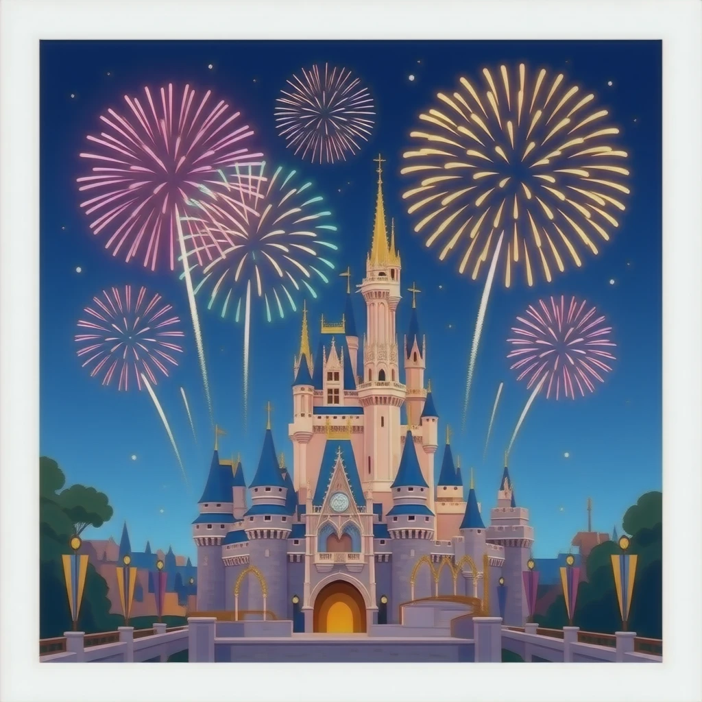 Disneyland, with fireworks going off emoji