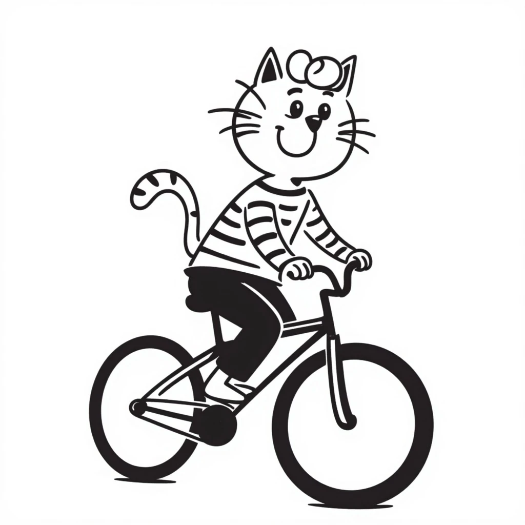 cat riding a bike with blonde hair, hand drawn doodle style emoji