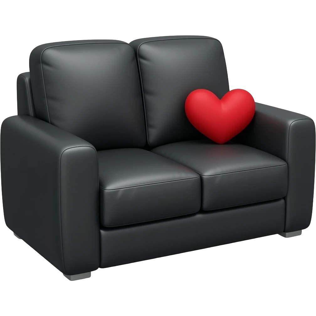 sofa double très large, noir pâle avec petit coussin en coeur rouge emoji