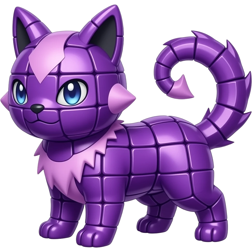 Realistic rubix-patterned shiny Wisteria-Thistle-Violet-colored Demonic Furret-Umbreon-Noibat-Litten-Zorua-Pokémon-Fakémon-hybrid emoji