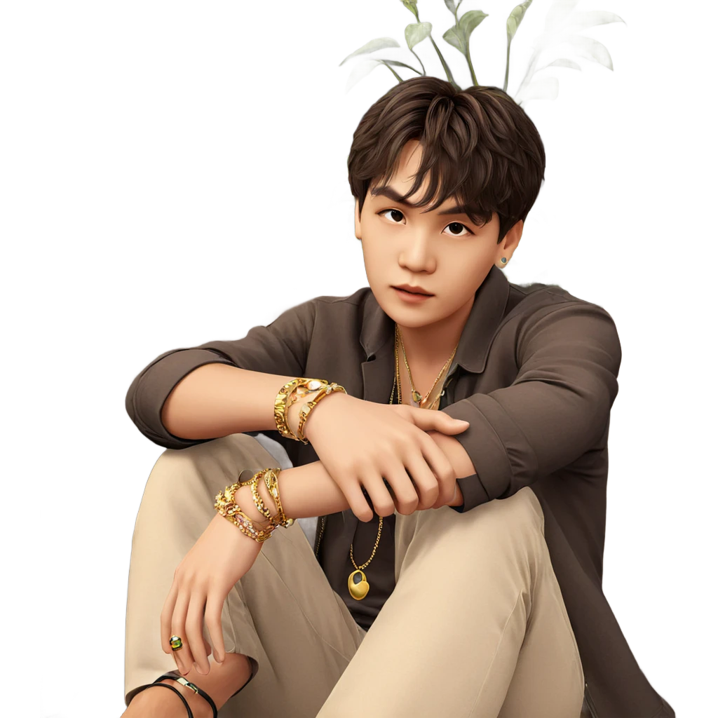 boy with jewelry and plants emoji