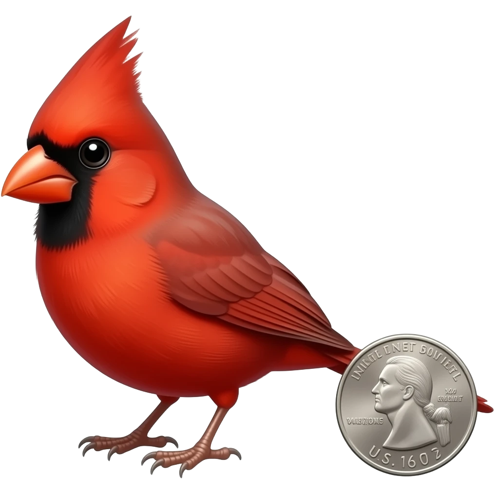 Size of a nickle Red cardinal bird emoji