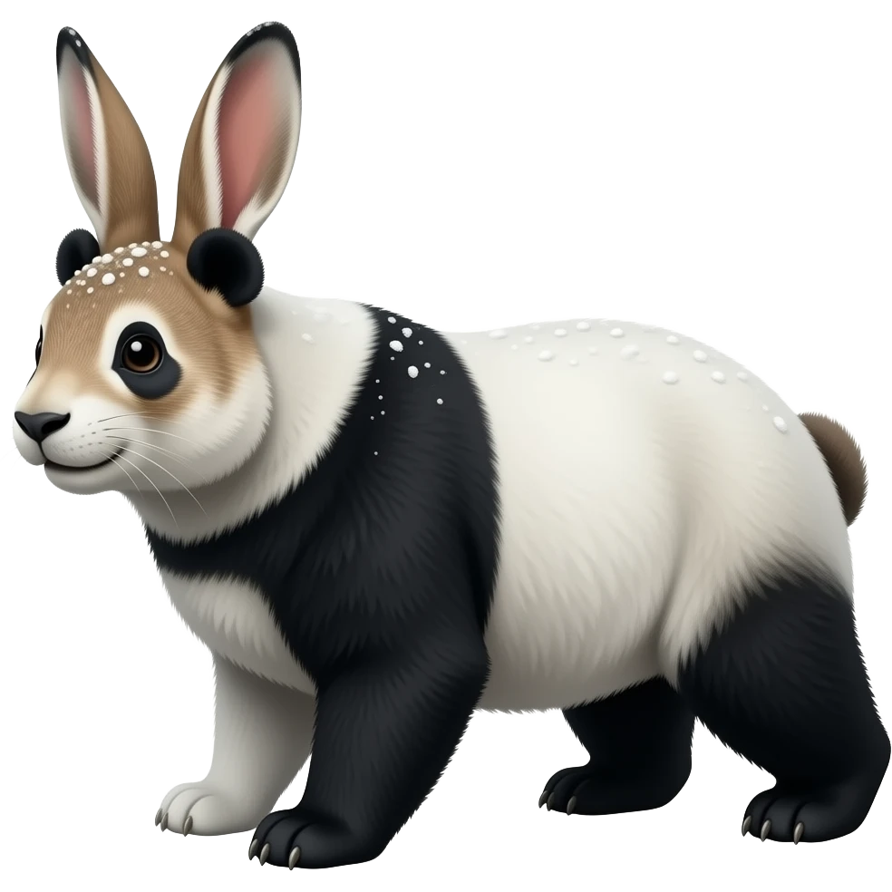 realistic snowshoe hare-snow-ermine-panda-hybrid-animal-creature emoji