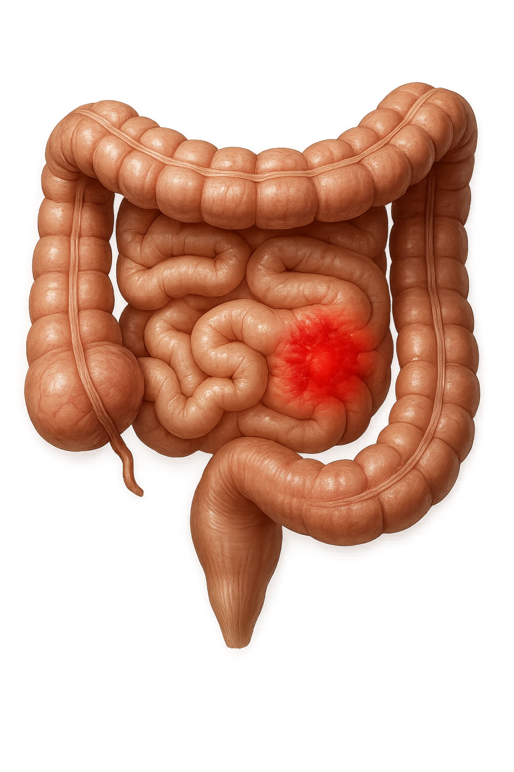 intestino anatomico realistico con red spot di infiammazione, IPERREALISTICO 4K emoji