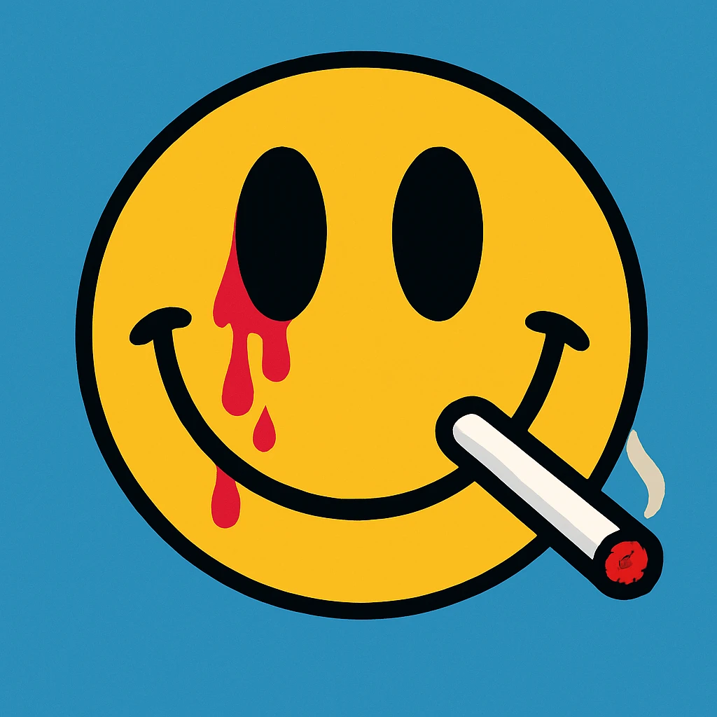 smiley face with blood and a cigarette emoji