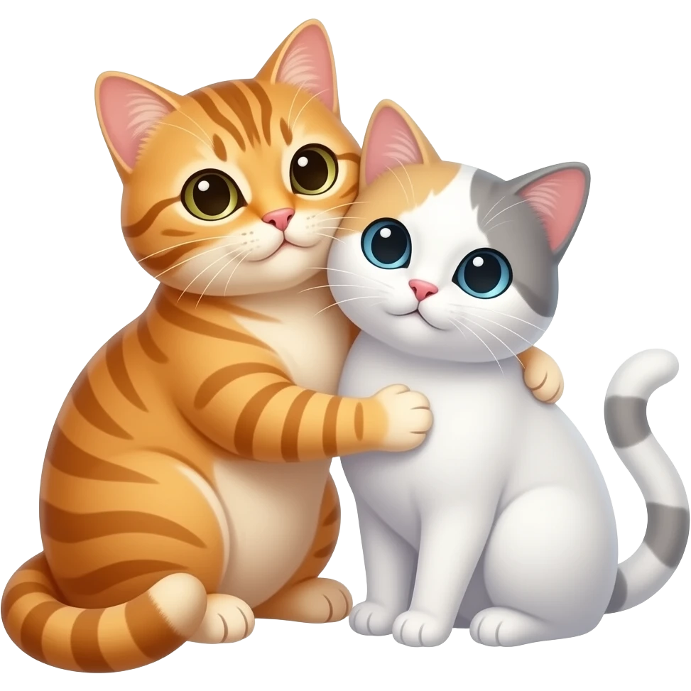 Orange tabby cat cuddle white cat emoji
