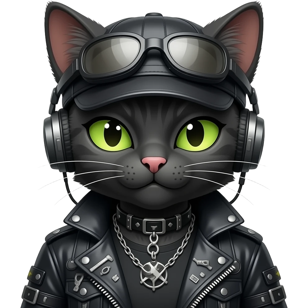 Edgy Beautiful Cool Anthro dark cat-fursona punk techwear fiddler hat emoji