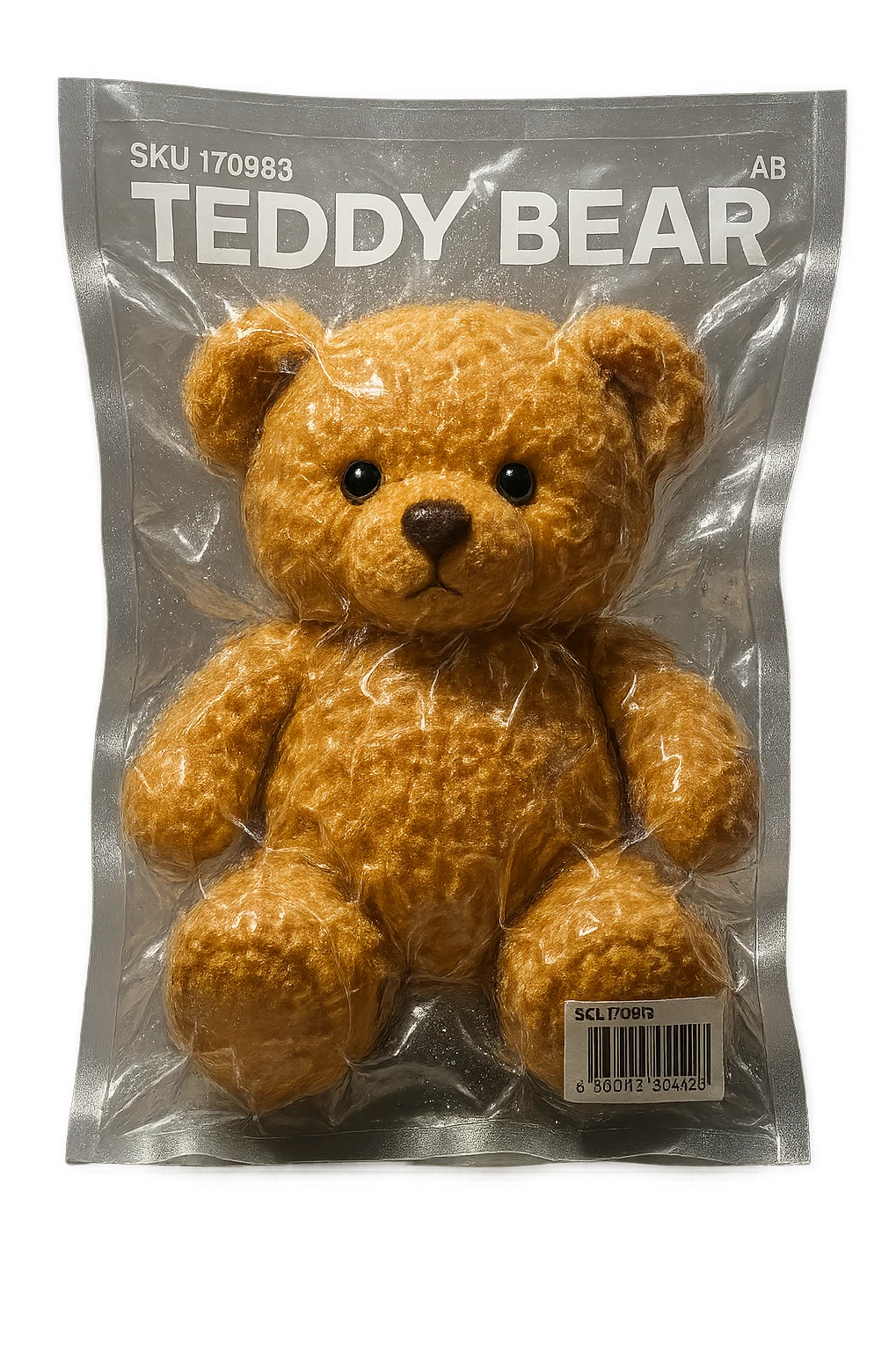 vacuum-sealed teddy bear, squished and glossy emoji