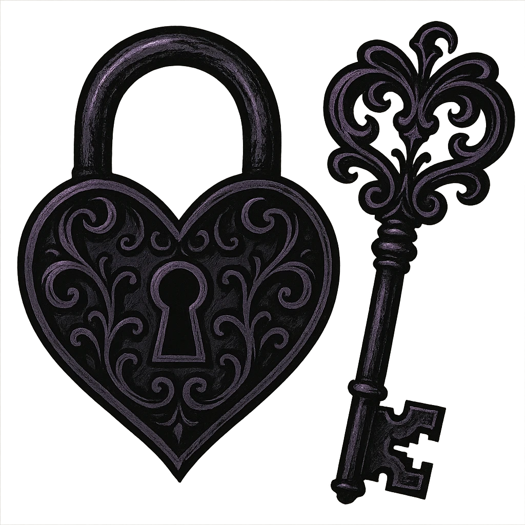 emo style black and purple lock and key emoji