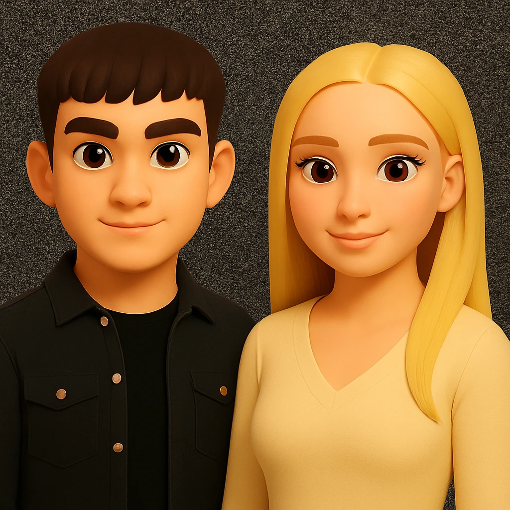 Make the people in the image stand slightly farther apart from each other, preserving the original style and background. emoji