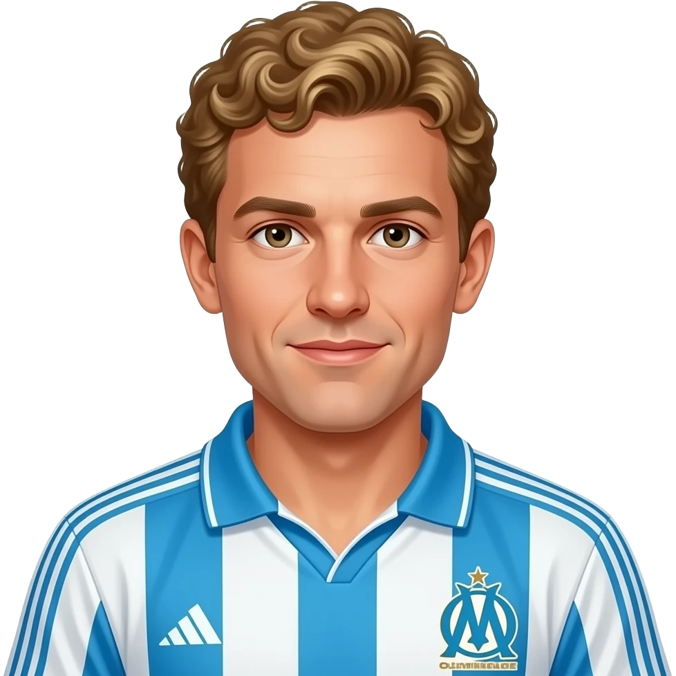 young Jean-Pierre Papin blond curly short hair, vintage 90 olympique de marseille soccer jersey emoji